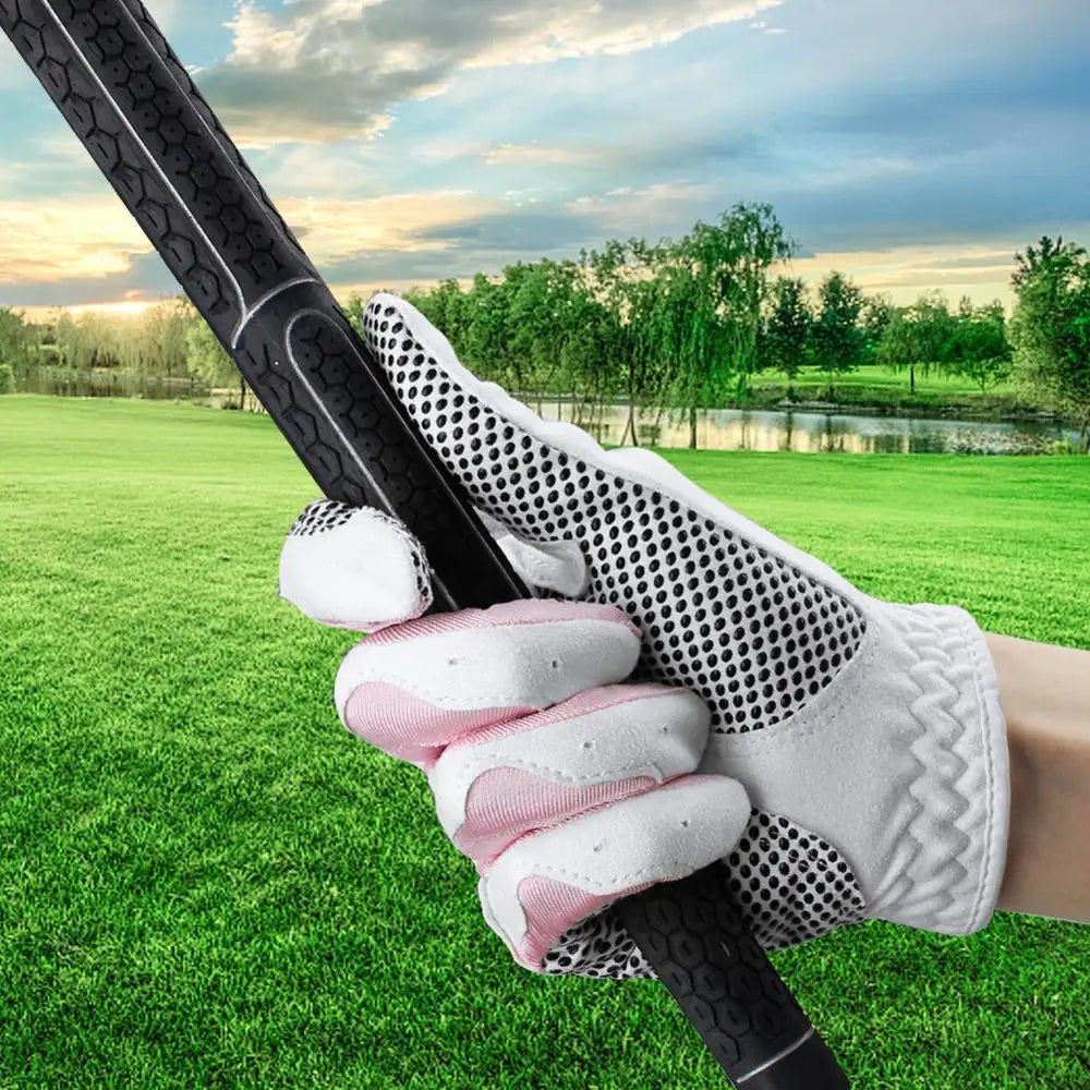 Women's White Microfiber Anti-Slip Golf Gloves