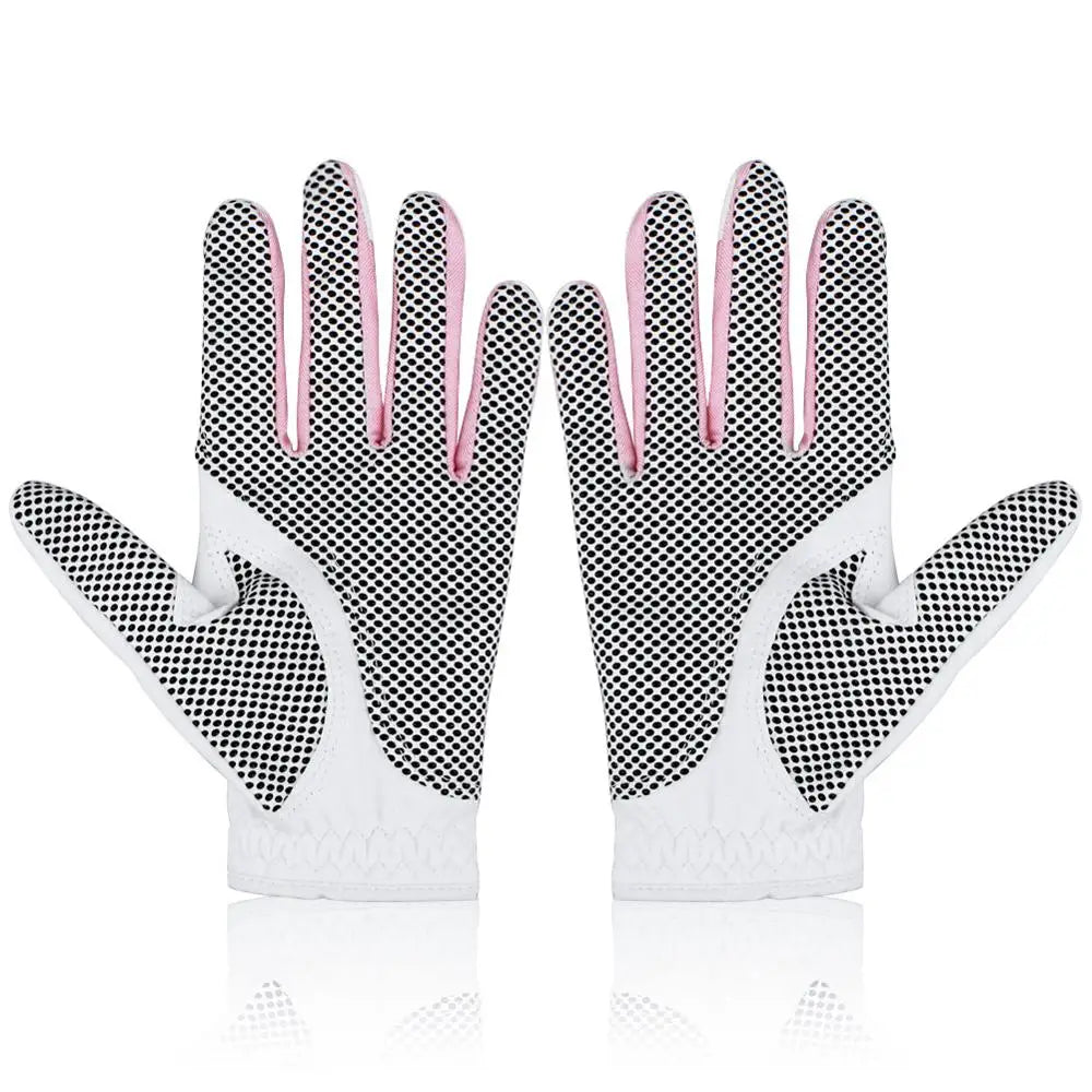 Women's White Microfiber Anti-Slip Golf Gloves