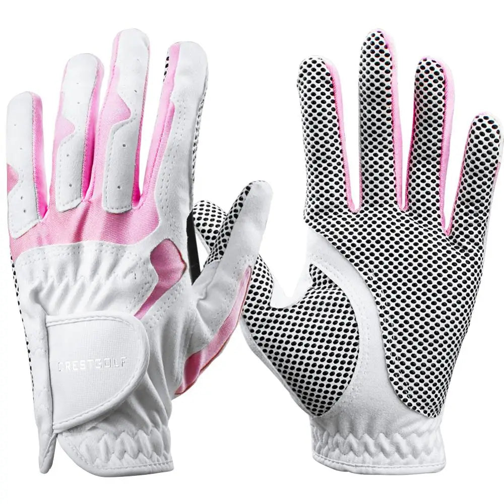 Women's White Microfiber Anti-Slip Golf Gloves