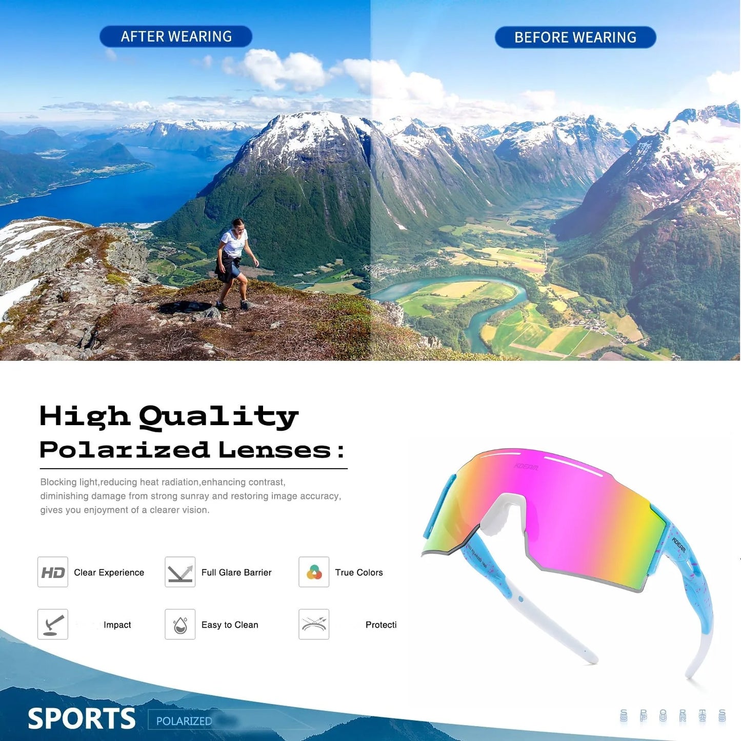 Polarized Sunglasses for Everyone Baseball, Softball, Cycling, Running