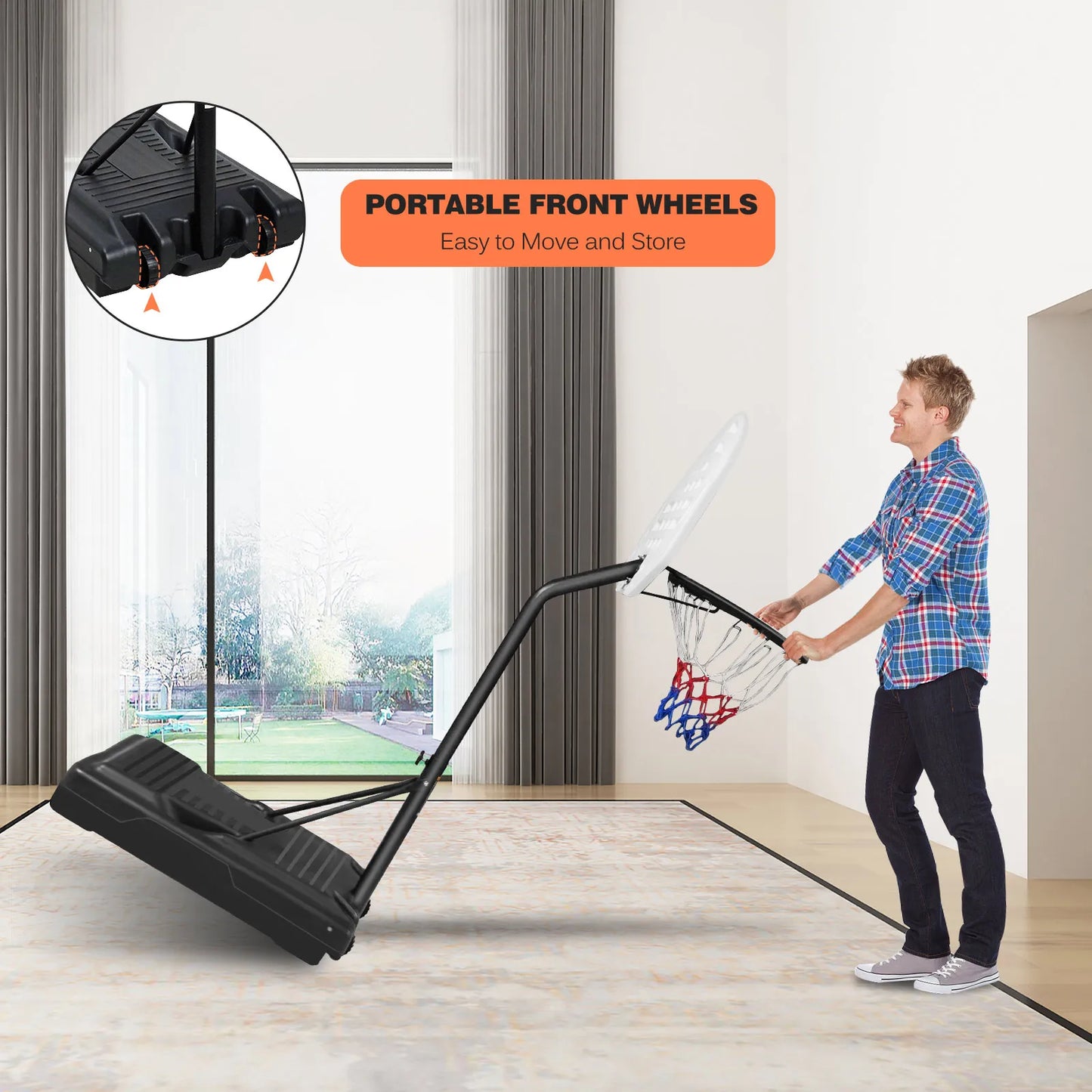 Portable Poolside Basketball Hoop 3.1ft to 4.7ft Height Adjustable