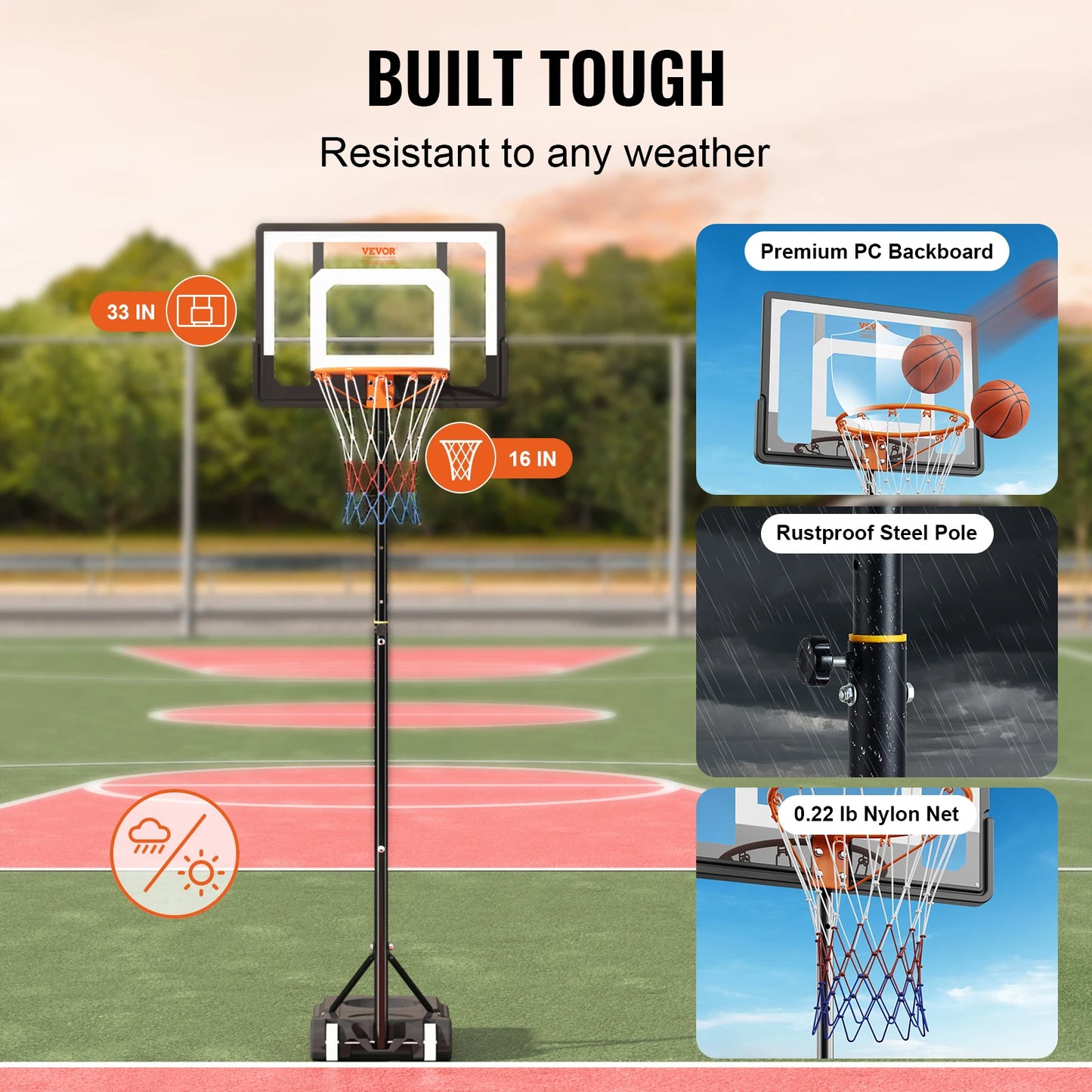 Portable Basketball Hoop 4-10 ft Height with Wheels Fillable Base
