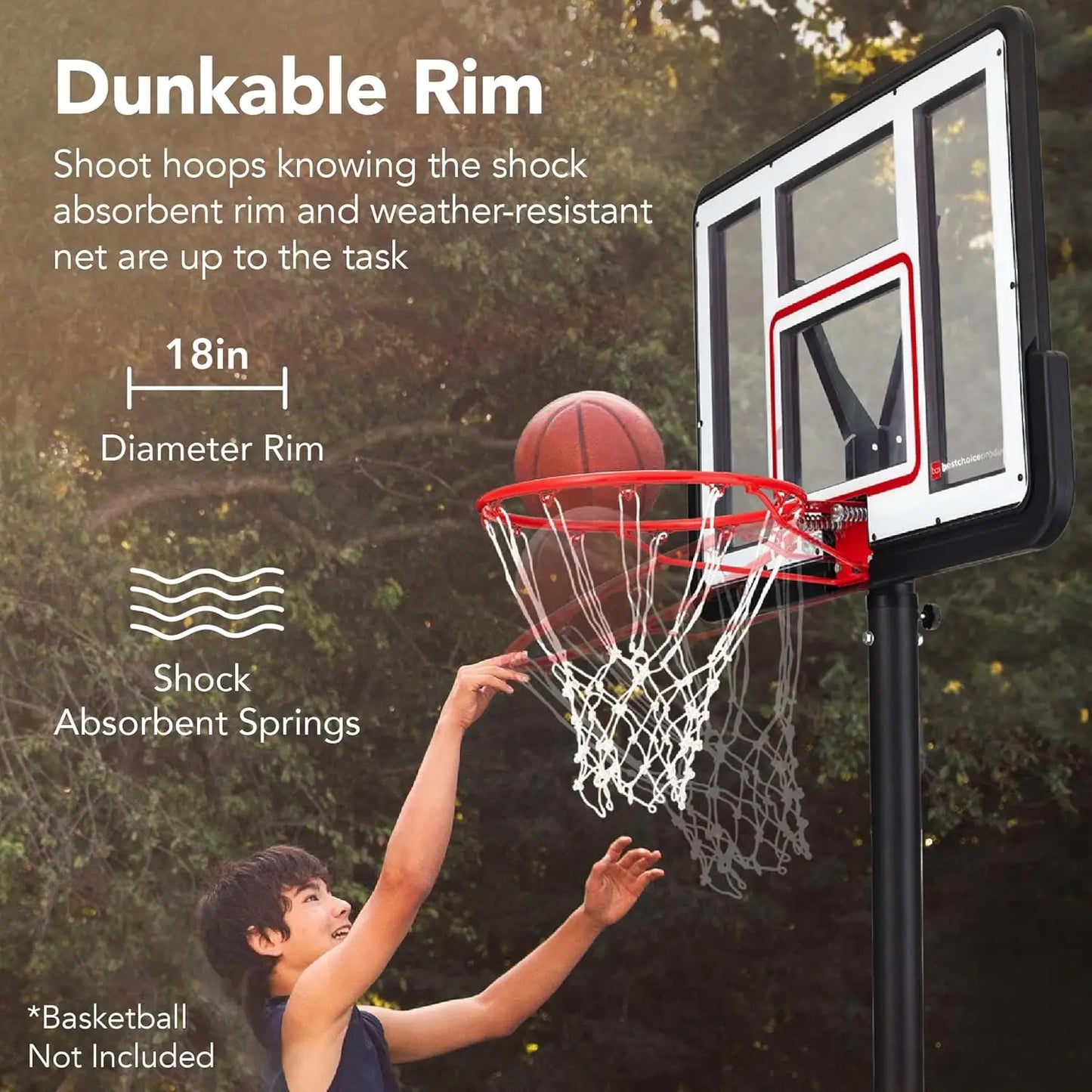 7.5-10ft Height Adjustable Portable Basketball Hoop