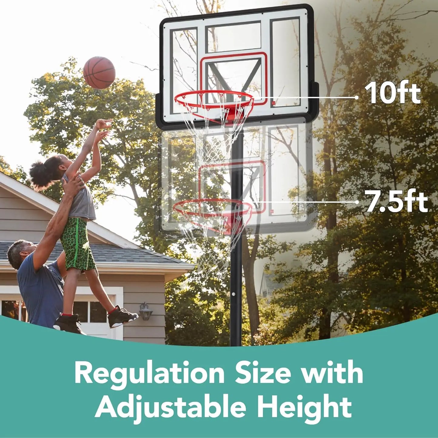 7.5-10ft Height Adjustable Portable Basketball Hoop