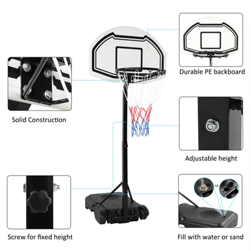 Swimming Pool Side Portable Height-Adjustable Basketball Hoop