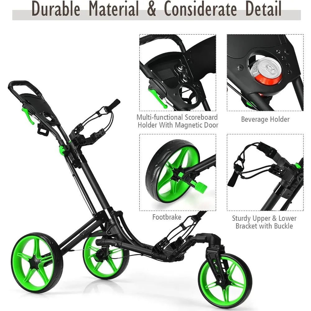 Collapsible Height-Adjustable 3 Wheel Golf Push Cart