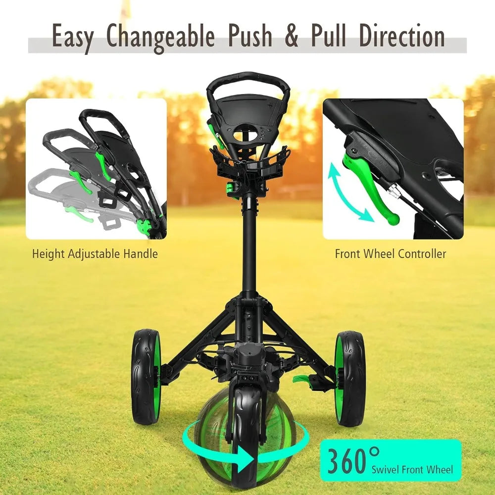 Collapsible Height-Adjustable 3 Wheel Golf Push Cart