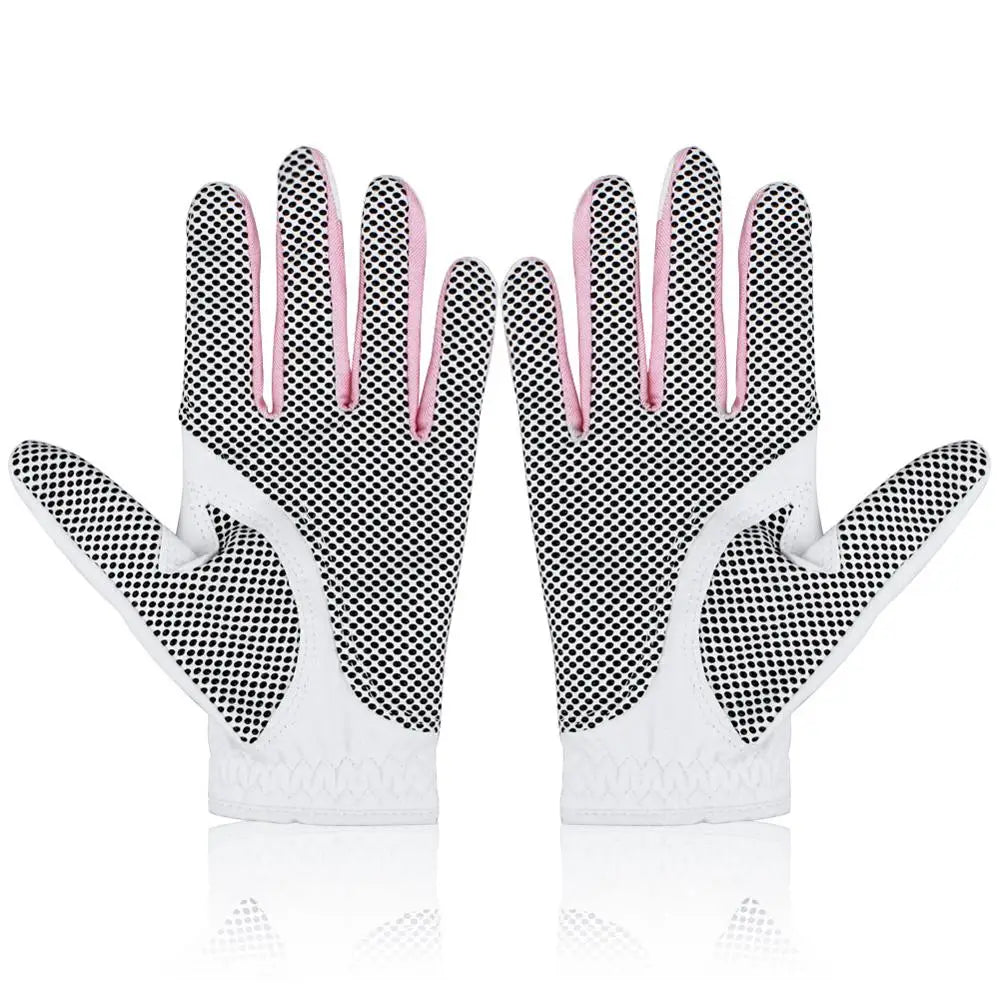 Women's White Microfiber Anti-Slip Golf Gloves