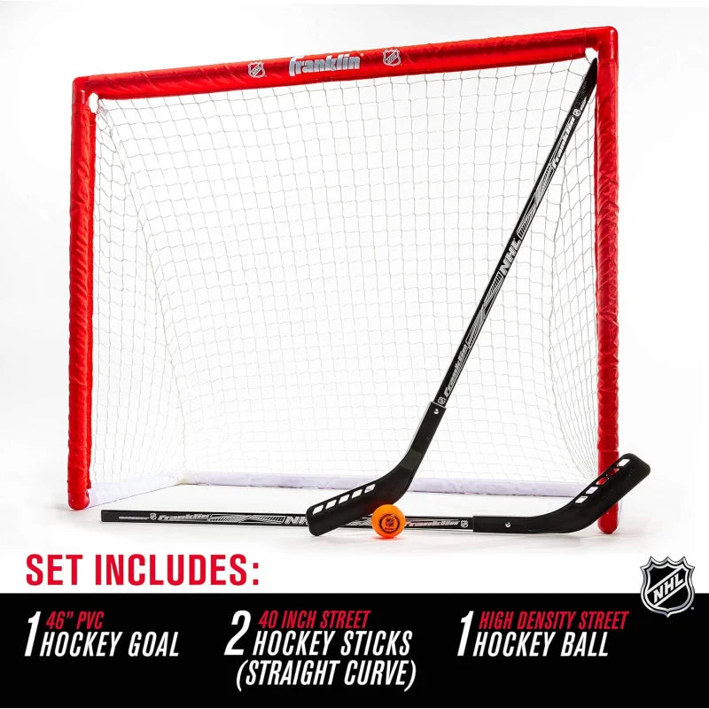 Junior Street Hockey Set (2) Sticks, PVC Goal, Ball, Net - 46"