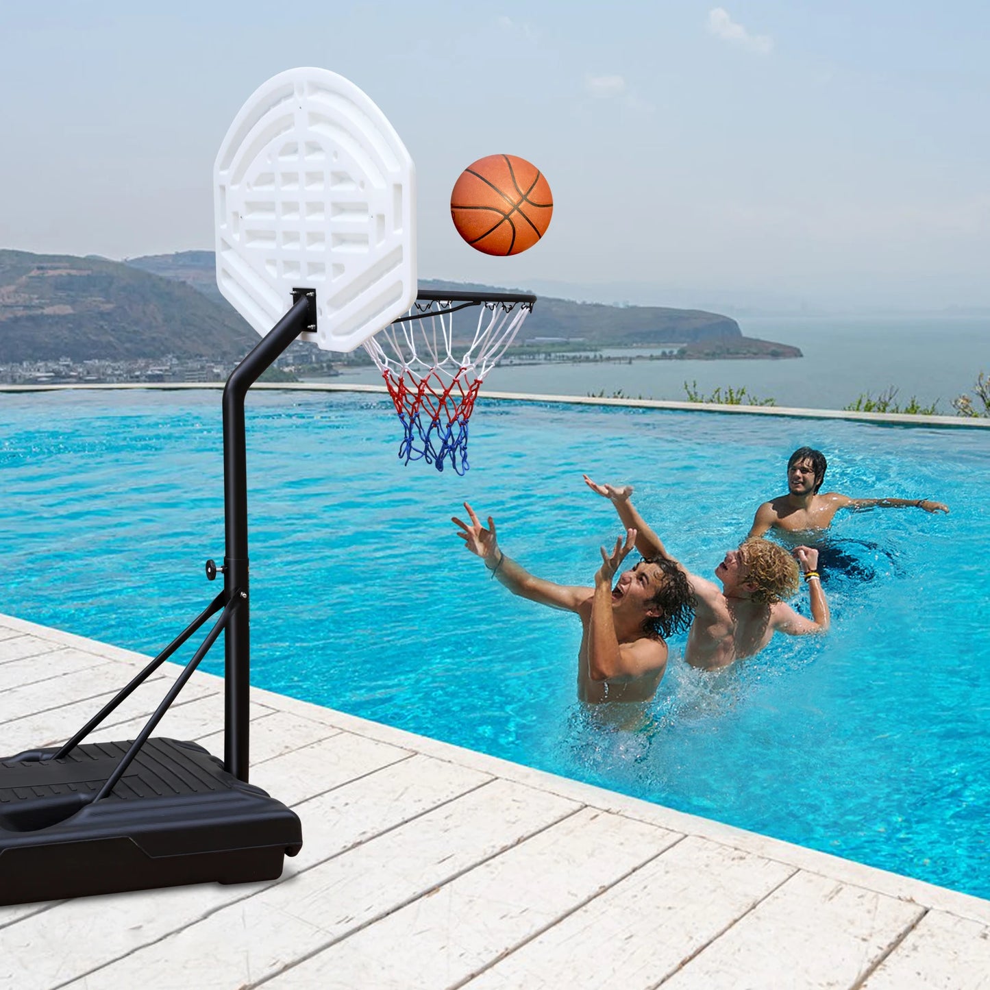 Portable Poolside Basketball Hoop Height Adjustable 3.1ft-4.7ft With 36" Backboard