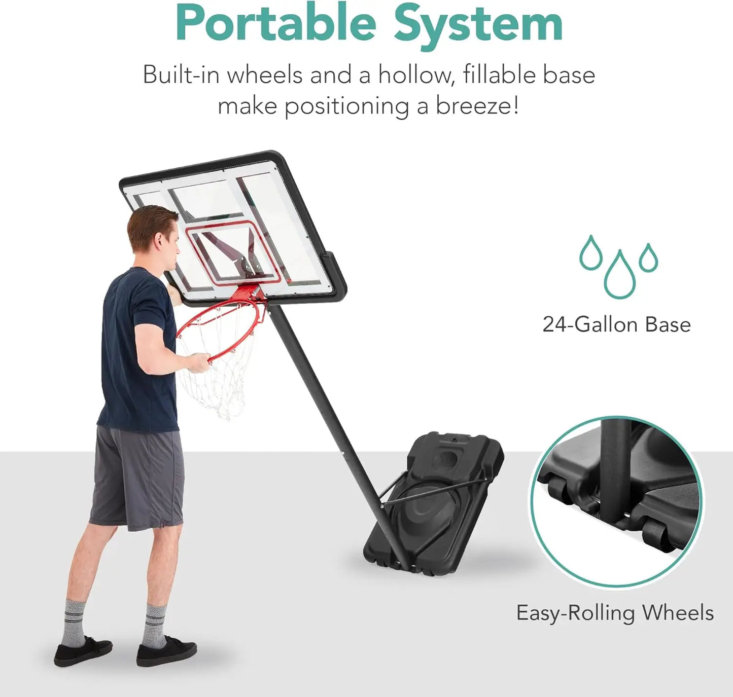 7.5-10ft Height Adjustable Portable Basketball Hoop