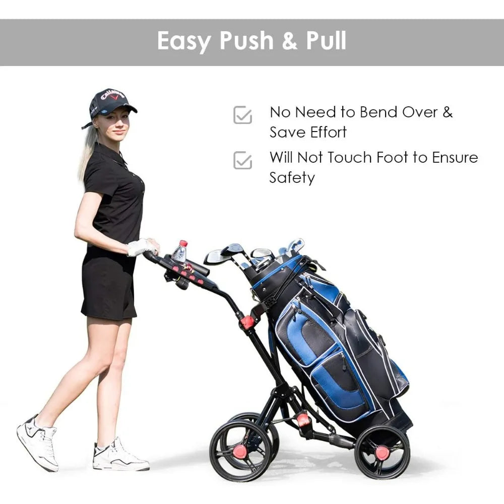 Golf Push Pull Cart, Collapsible, Height-Adjustable