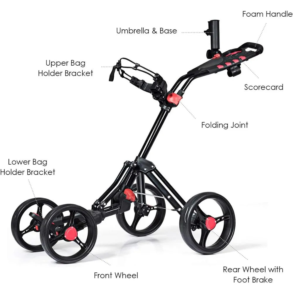 Golf Push Pull Cart, Collapsible, Height-Adjustable