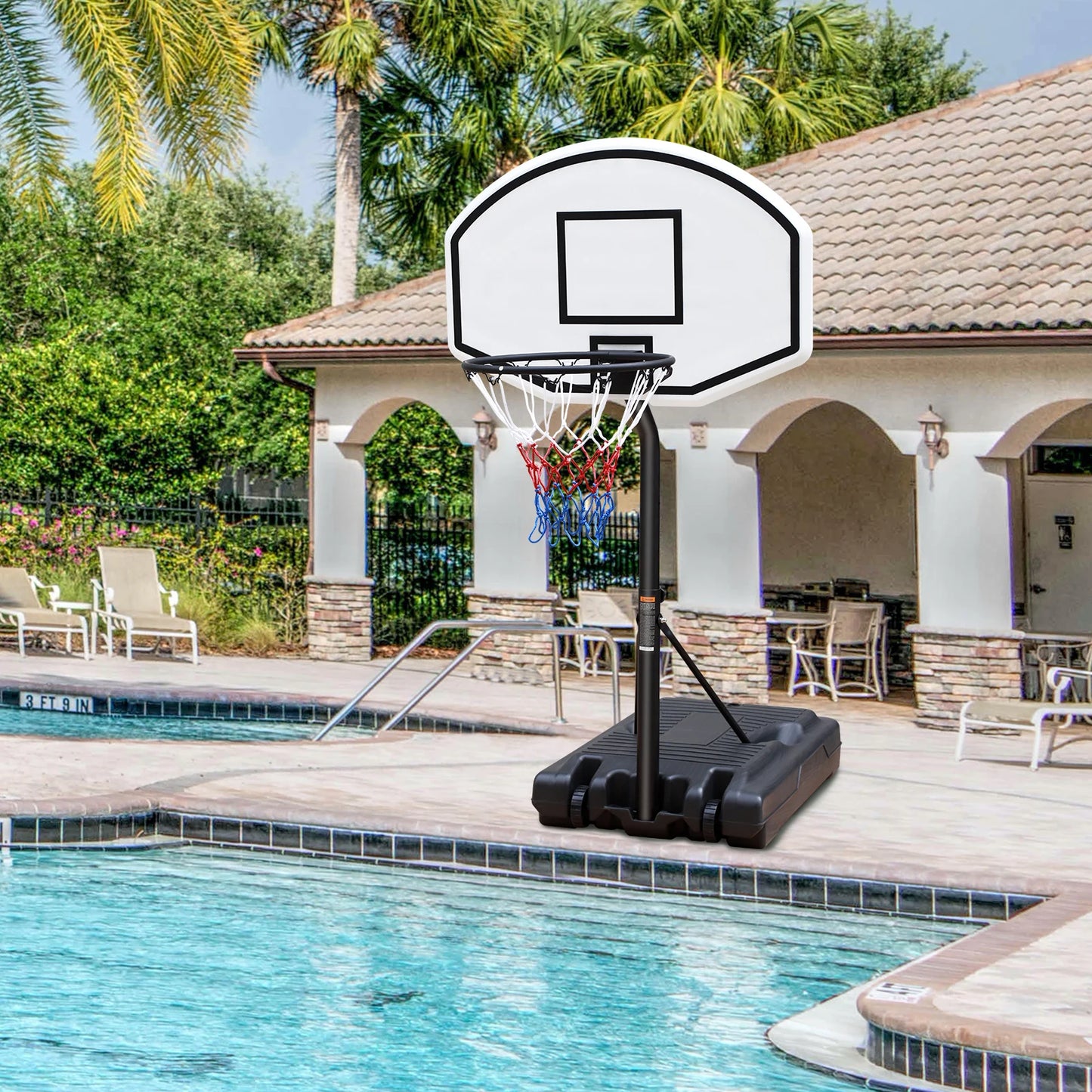 Portable Poolside Basketball Hoop 3.1ft to 4.7ft Height Adjustable