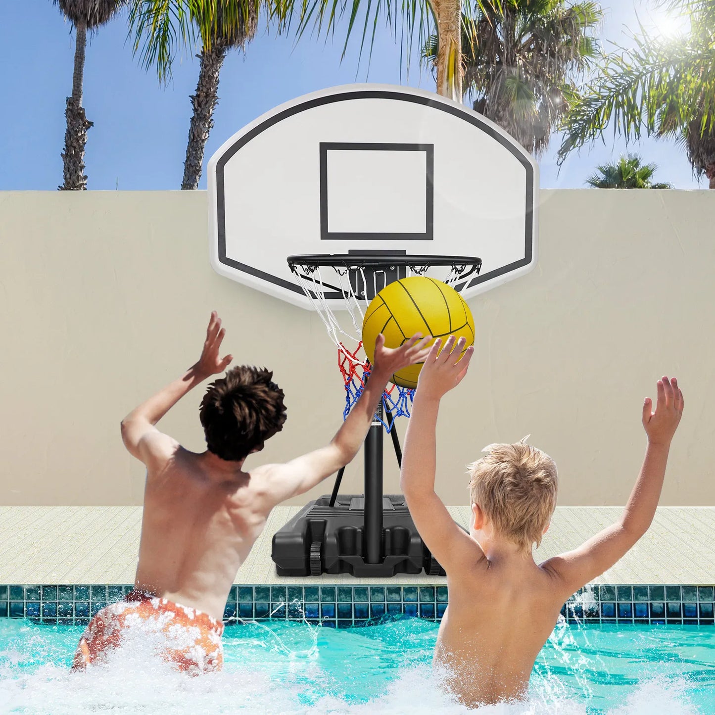 Portable Poolside Basketball Hoop 3.1ft to 4.7ft Height Adjustable