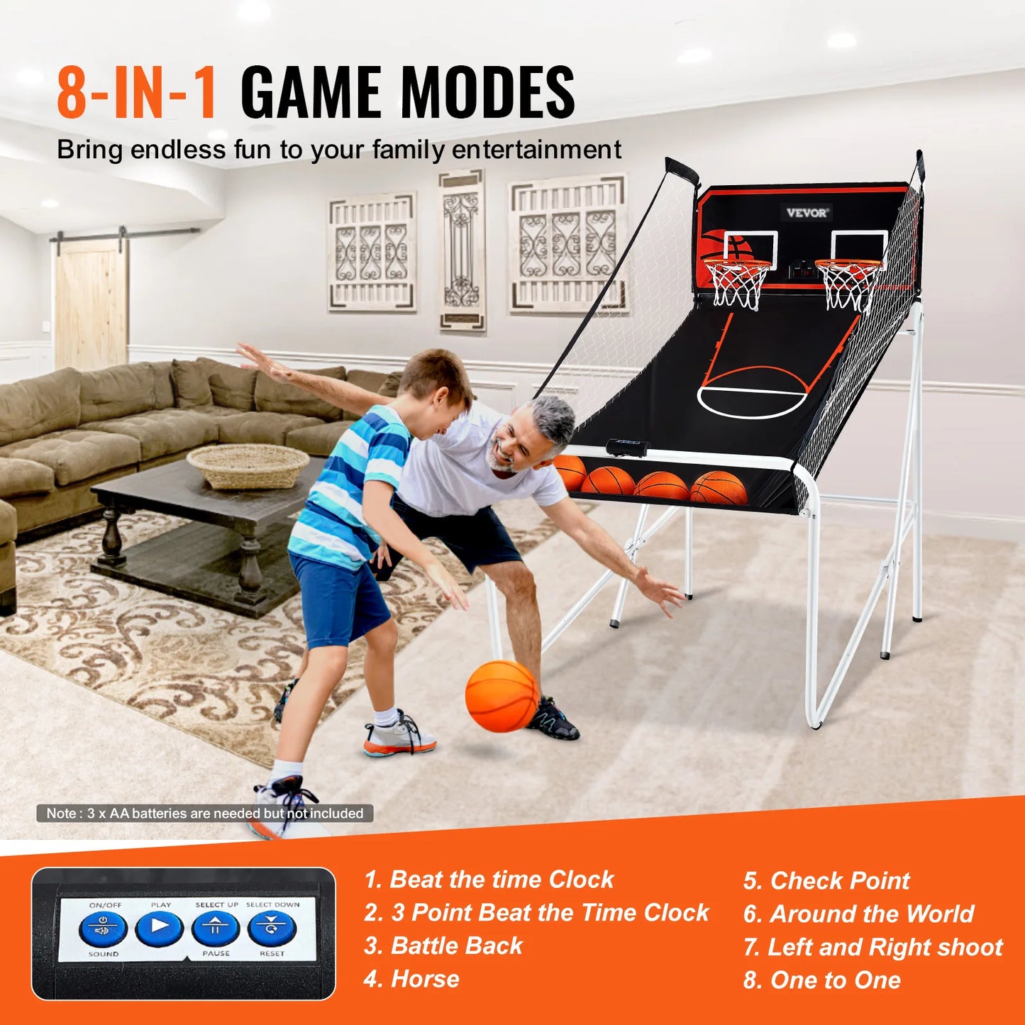 Basketball Arcade Game Dual Shot w/ 4 Balls 8 Game Modes