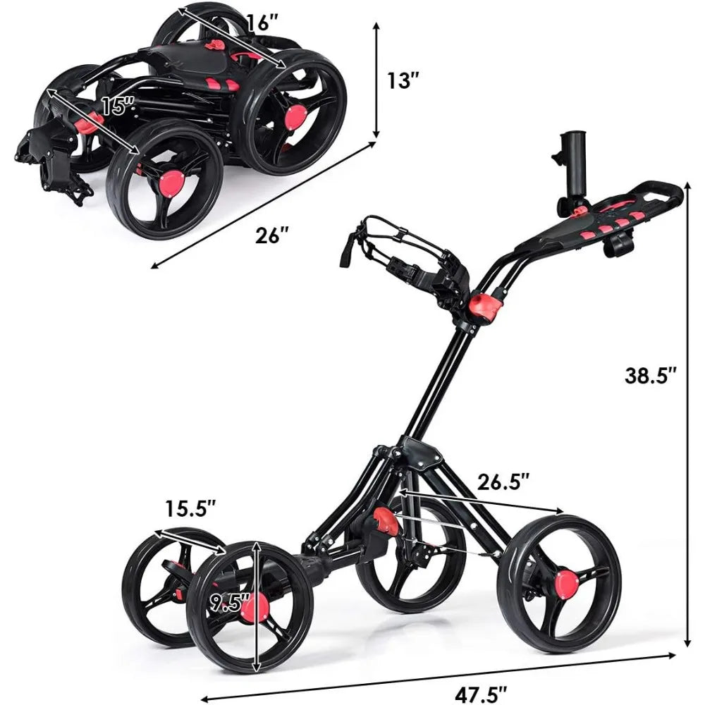 Golf Push Pull Cart, Collapsible, Height-Adjustable