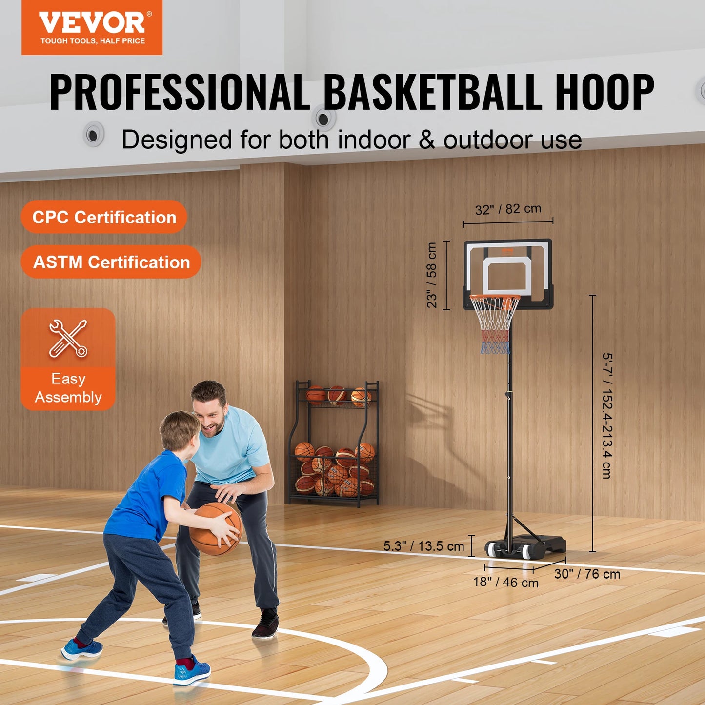 Portable Basketball Hoop 4-10 ft Height with Wheels Fillable Base