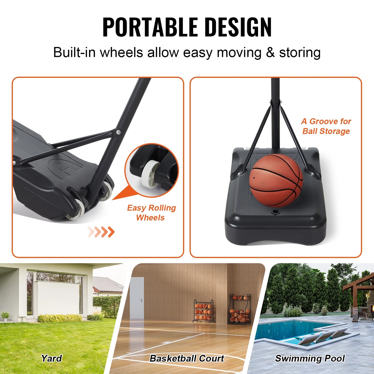 Portable Basketball Hoop 4-10 ft Height with Wheels Fillable Base