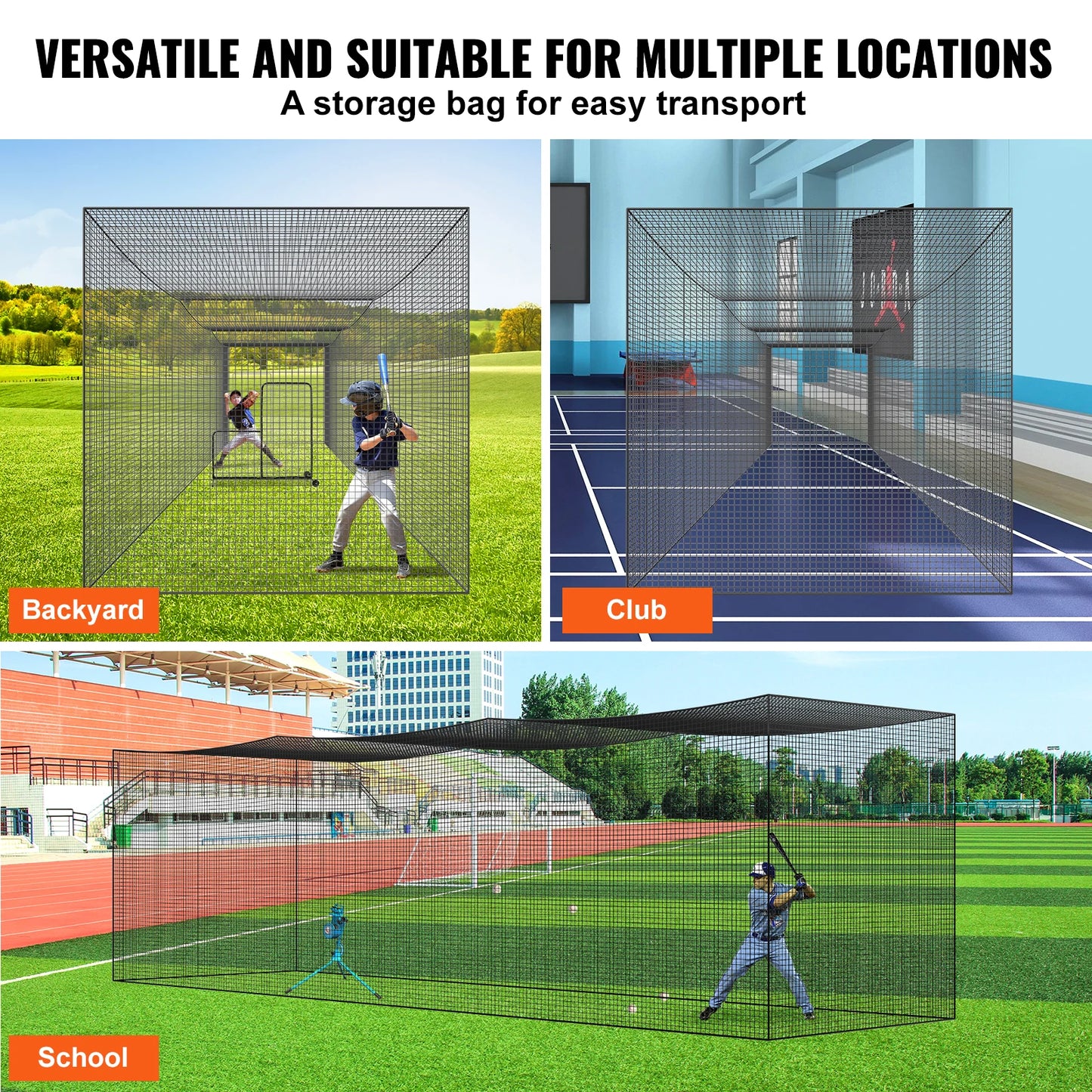 VEVOR 70ft Baseball Batting Cage Enclosed PE Net