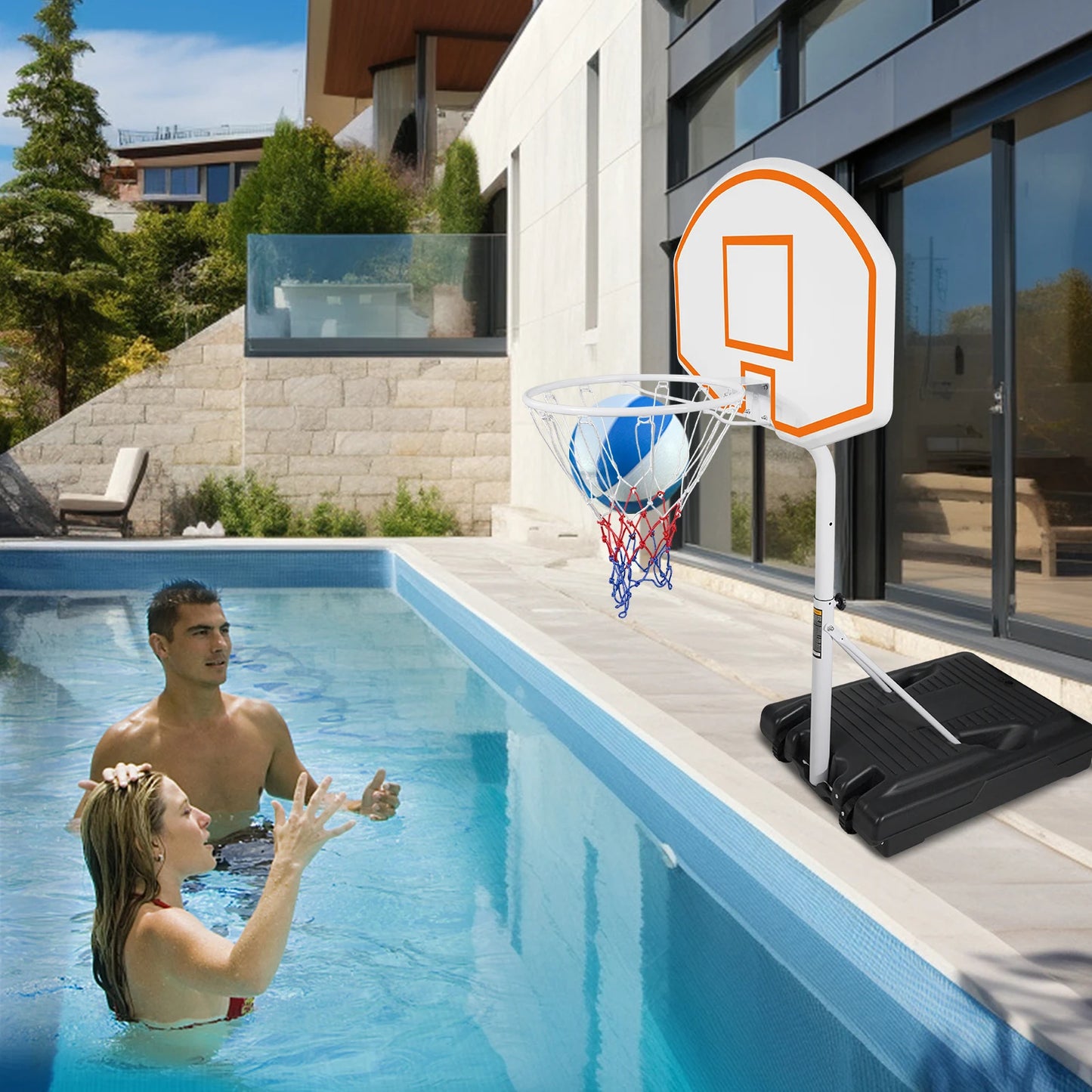 Portable Poolside Basketball Hoop Height Adjustable 3.1ft-4.7ft With 36" Backboard